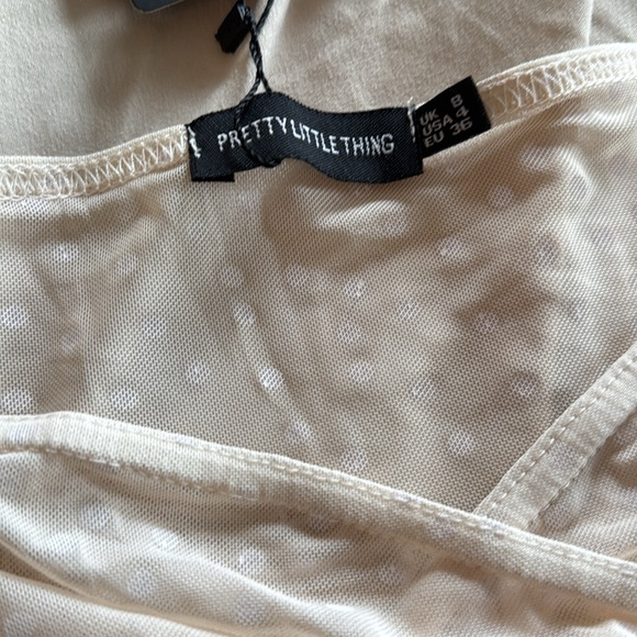 PrettyLittle Thing Mesh Crop Top Bardot Top Ruched Sleeve size 4 - Picture 4 of 10